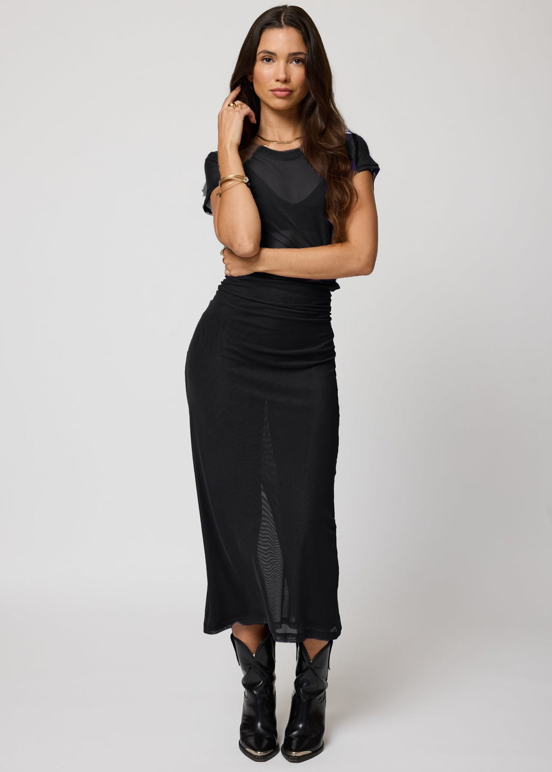 MESH FOLD DOWN MAXI SKIRT