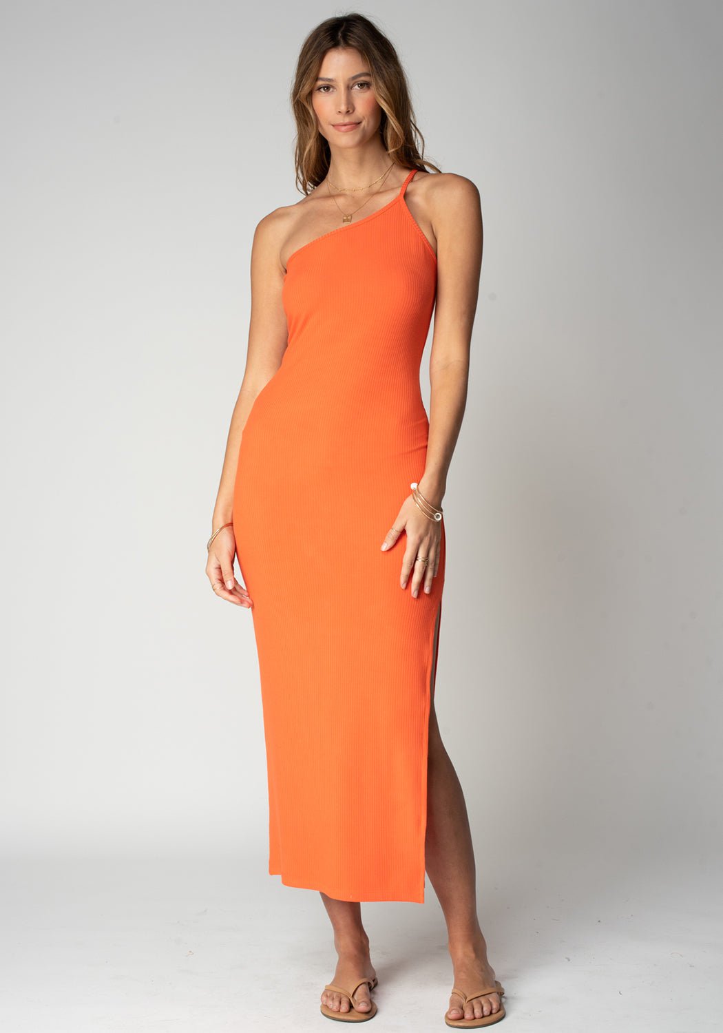 open lace back dress Silver Sequined One-shoulder Orange High-split Prom Dress  Ballbella