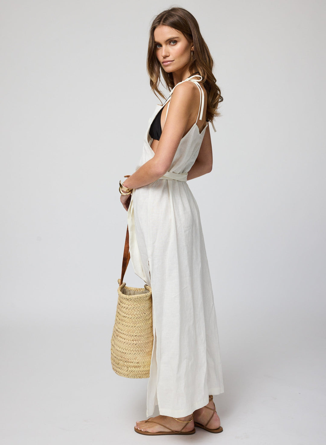 Linen Apron Dress Medium / White Linen Apron Dress Medium / White
