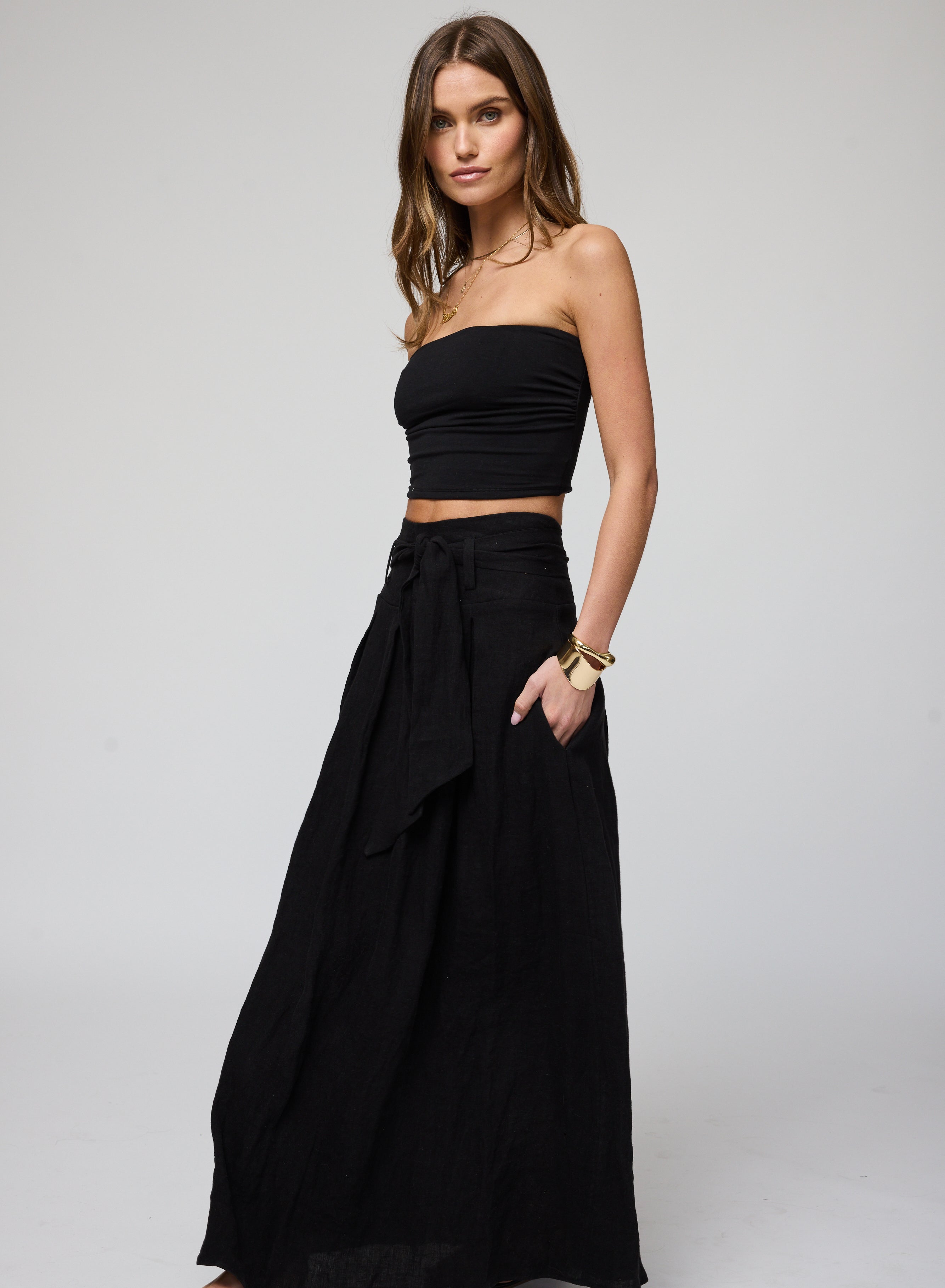 THE LINEN BELTED MAXI SKIRT – STILLWATER