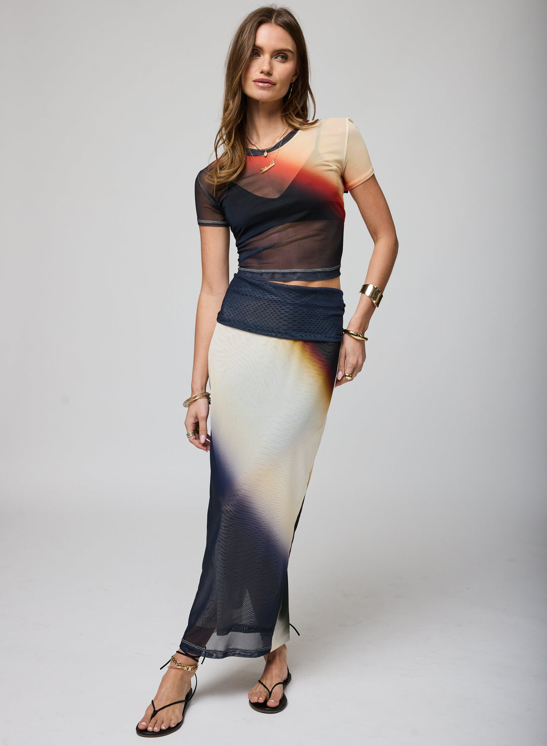 MESH FOLD DOWN MAXI SKIRT