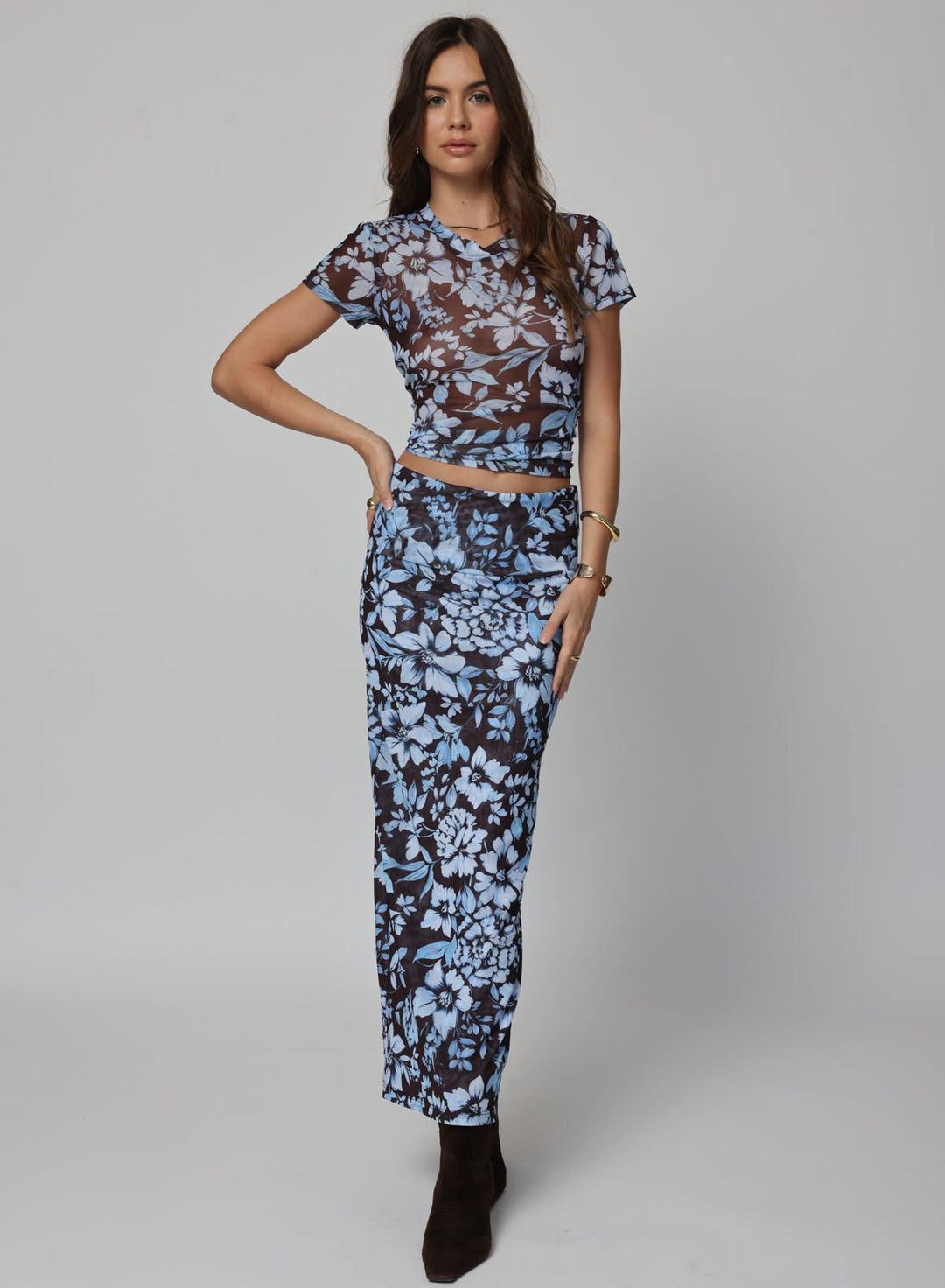 MESH FOLD DOWN MAXI SKIRT