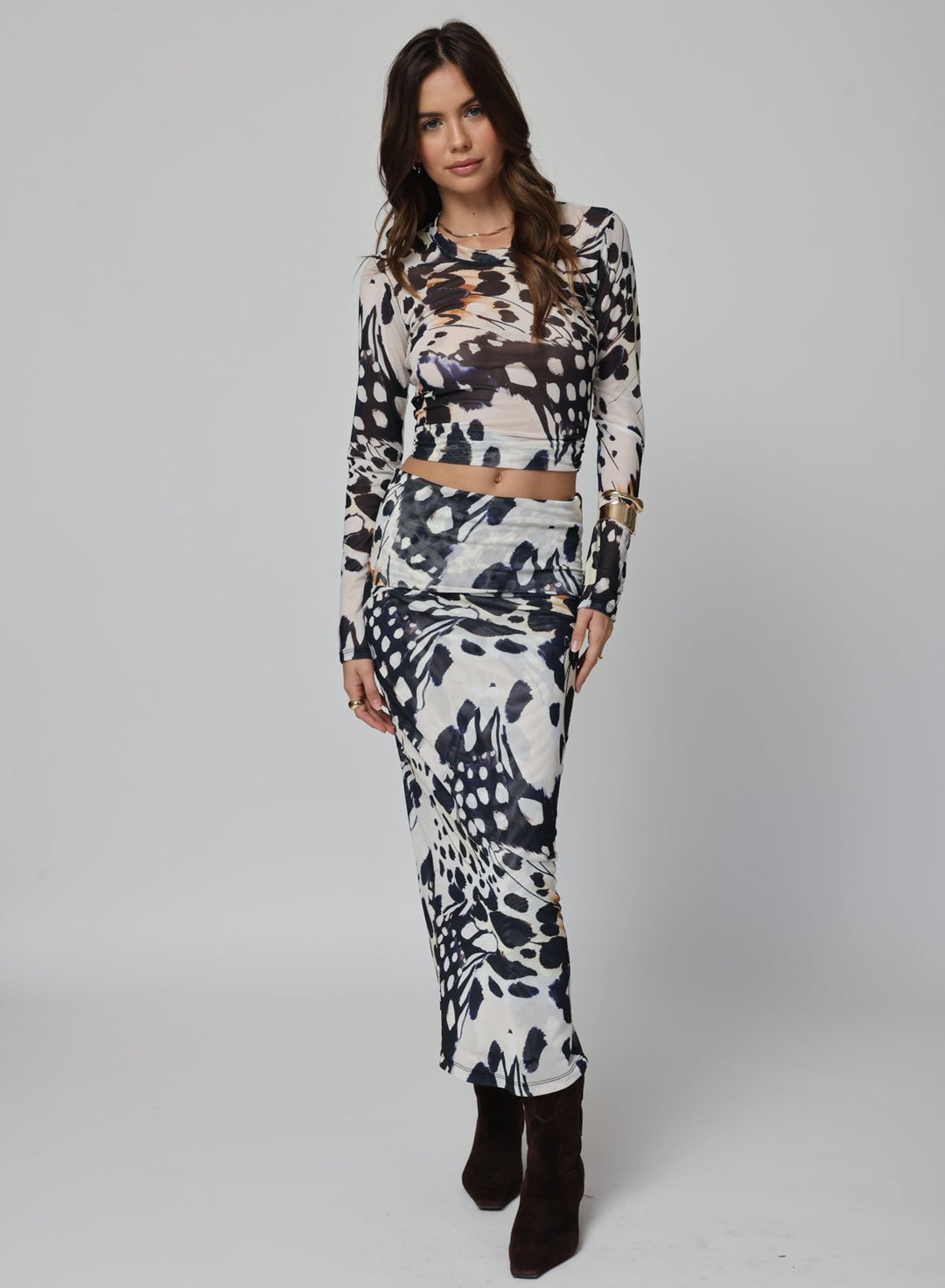 MESH FOLD DOWN MAXI SKIRT