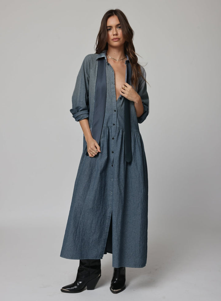 DENIM CHAMBRE DROP WAIST SHIRT DRESS