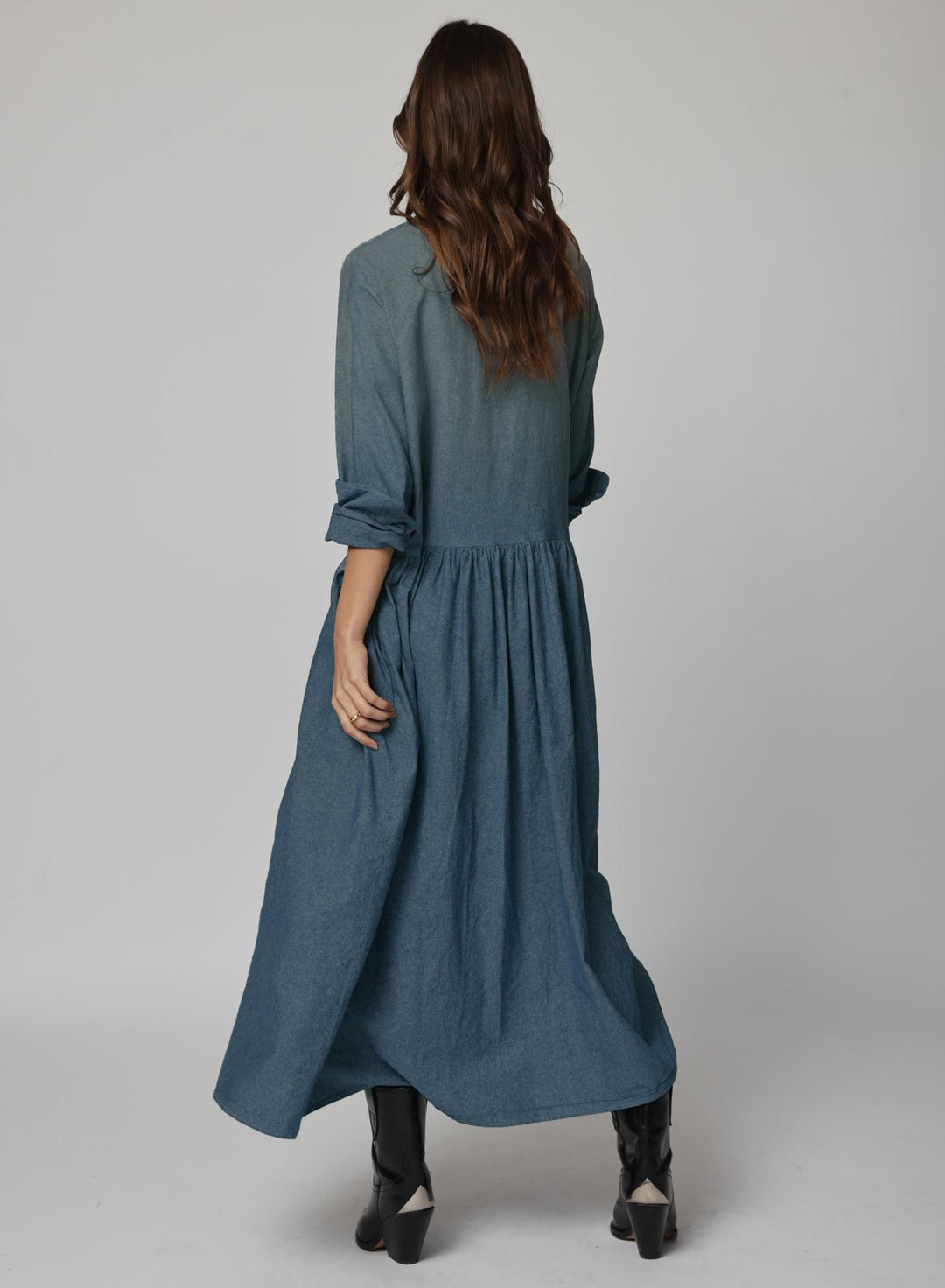 DENIM CHAMBRE DROP WAIST SHIRT DRESS