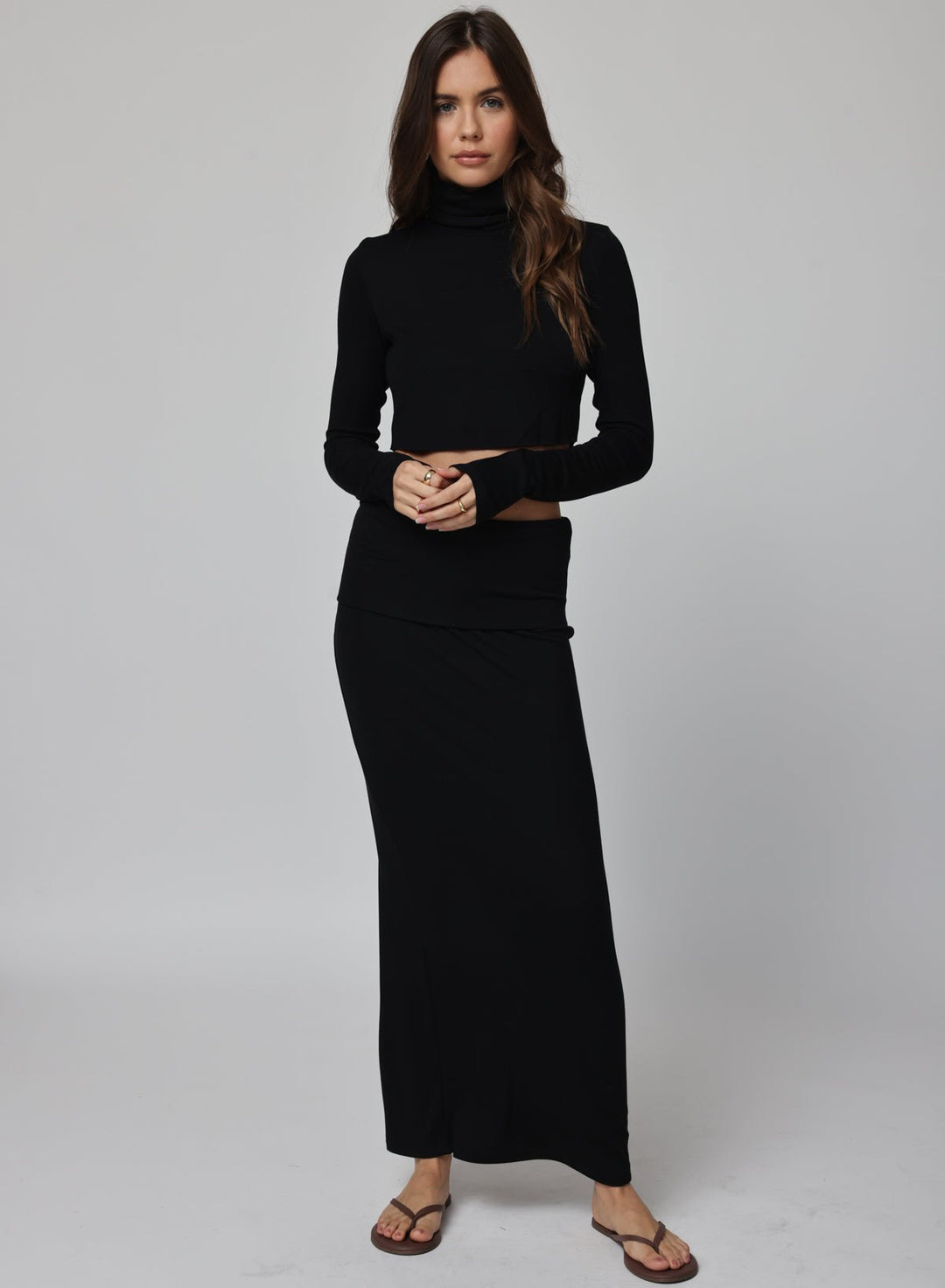 RIB FOLD DOWN MAXI SKIRT
