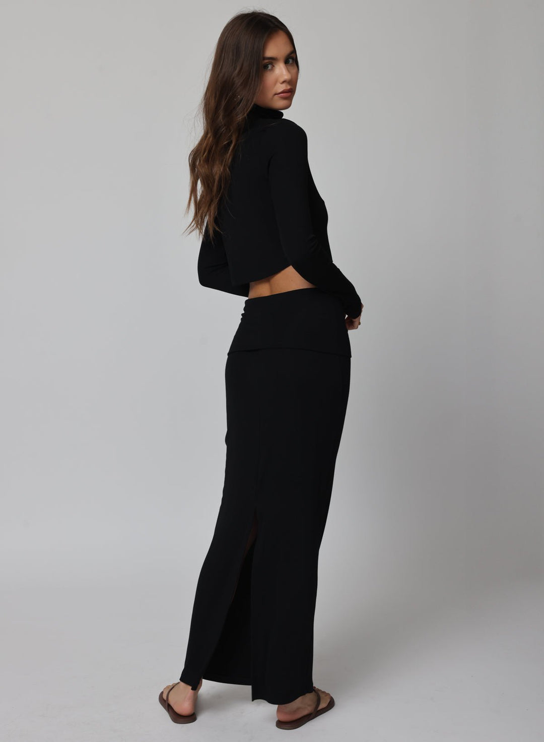 RIB FOLD DOWN MAXI SKIRT