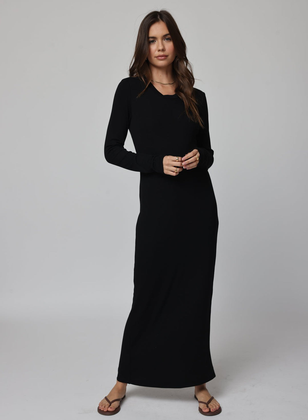 RIB LONGSLEEVE MAXI DRESS LARGE / Black RIB LONGSLEEVE MAXI DRESS LARGE / Black