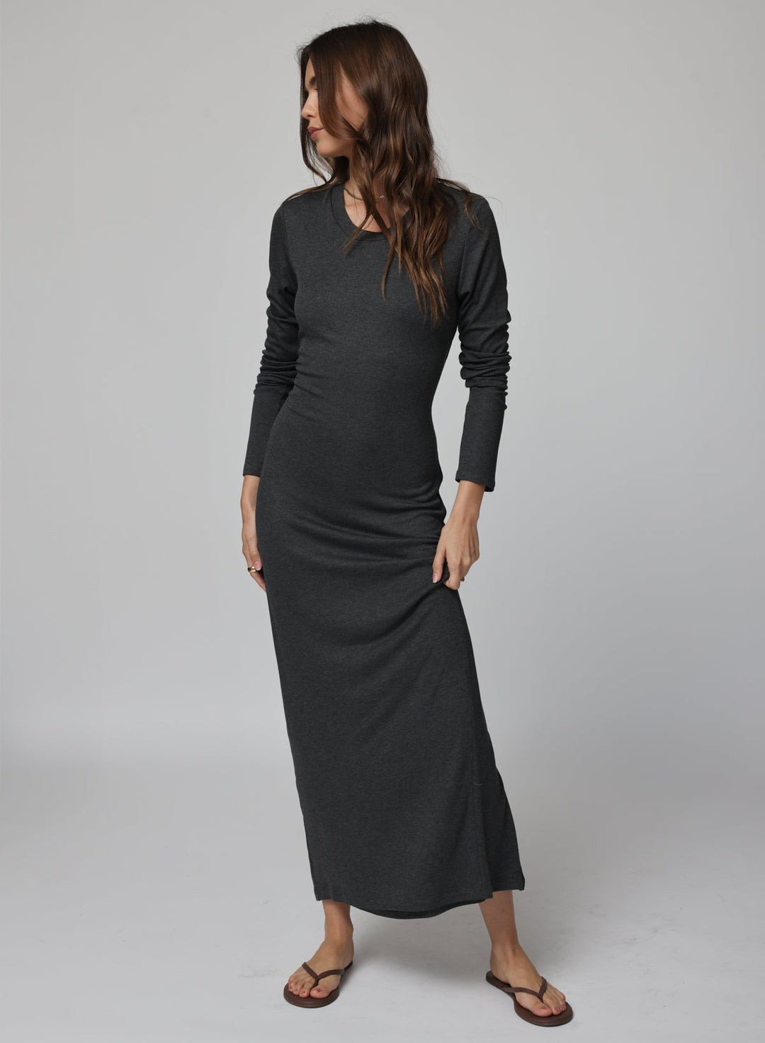 Rib Longsleeve Maxi Dress Large / Charcoal Rib Longsleeve Maxi Dress Large / Charcoal