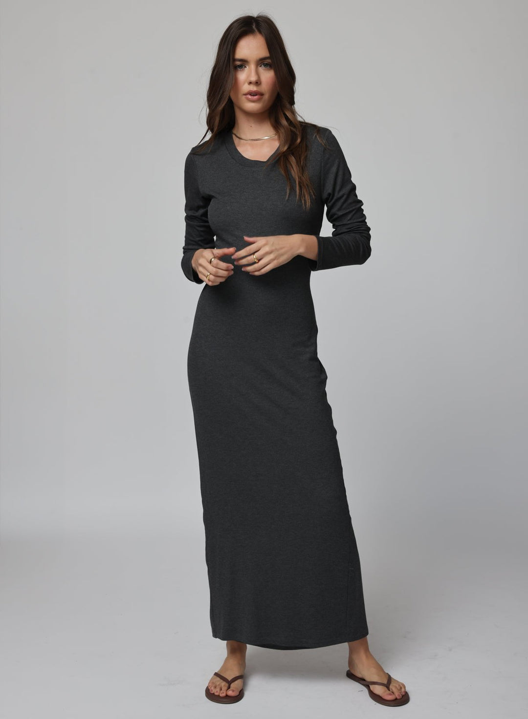 RIB LONGSLEEVE MAXI DRESS