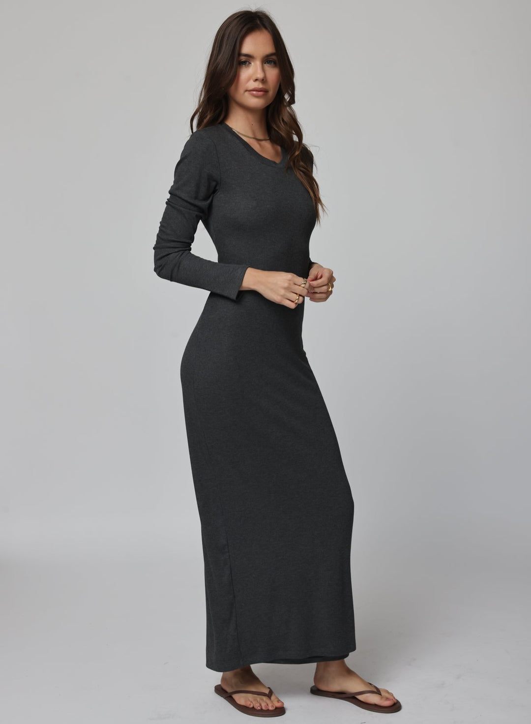 RIB LONGSLEEVE MAXI DRESS