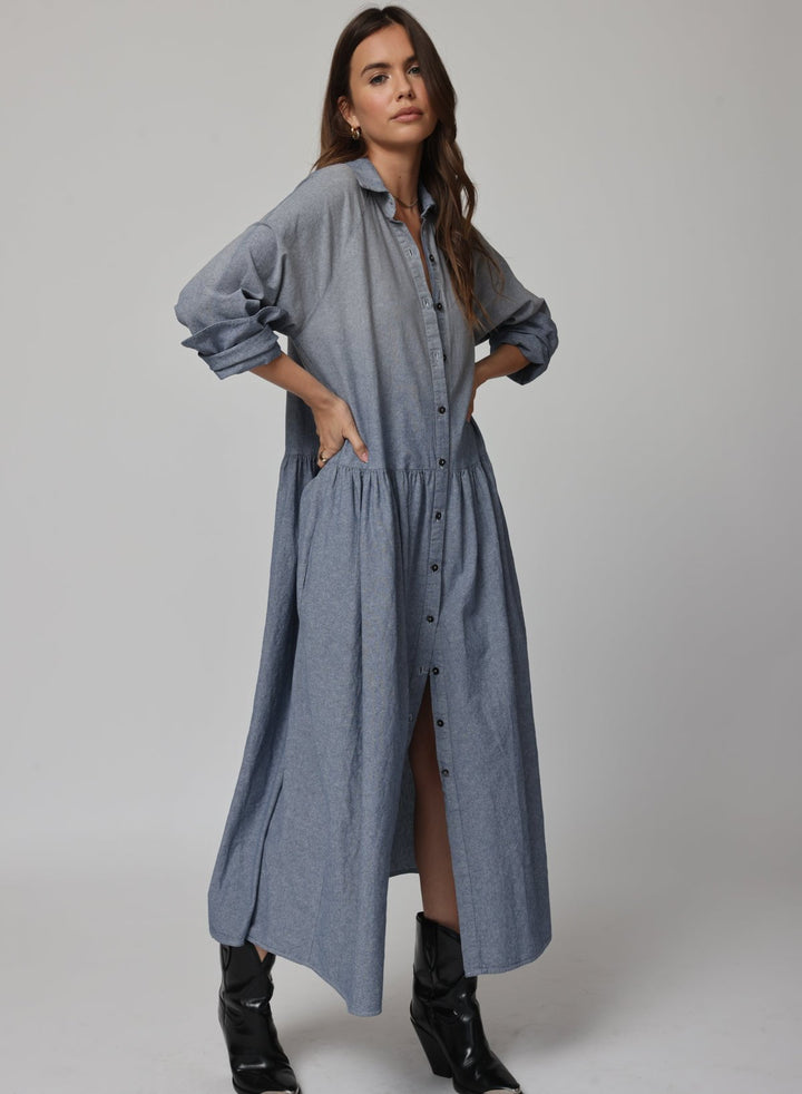 DENIM CHAMBRE DROP WAIST SHIRT DRESS