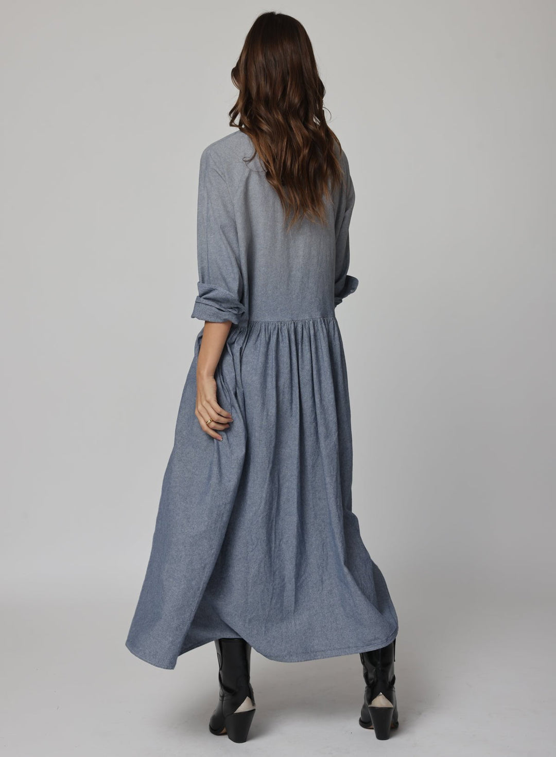 DENIM CHAMBRE DROP WAIST SHIRT DRESS