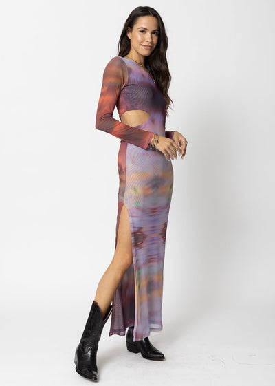 MESH CUT AWAY LONG SLEEVE MAXI