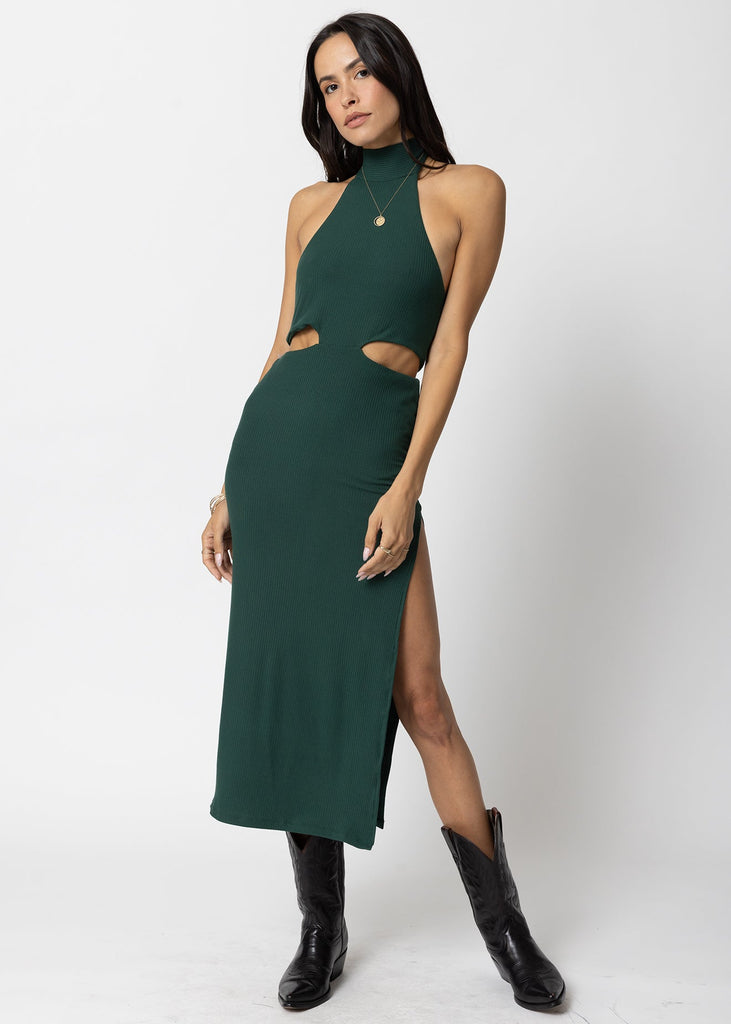 WIDE RIB HALTER CUT AWAY DRESS LARGE / JADE WIDE RIB HALTER CUT AWAY DRESS LARGE / JADE
