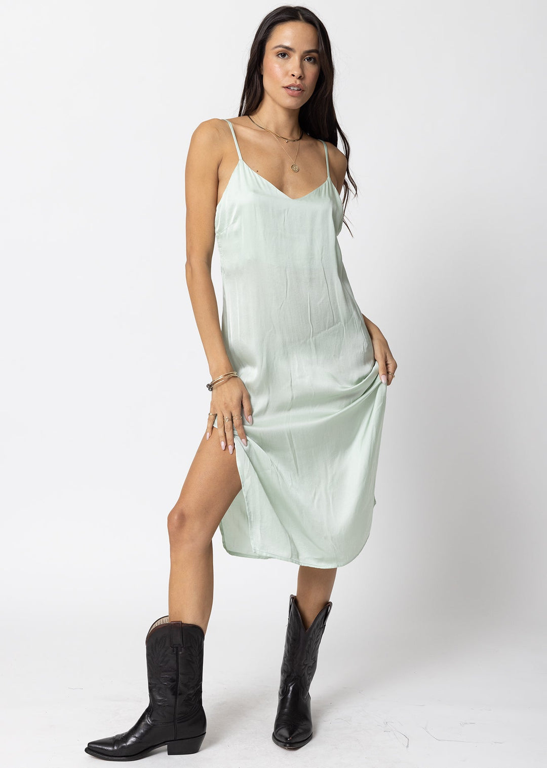 THE SILKY SLIP MIDI DRESS STILLWATER THE SILKY SLIP MIDI DRESS STILLWATER