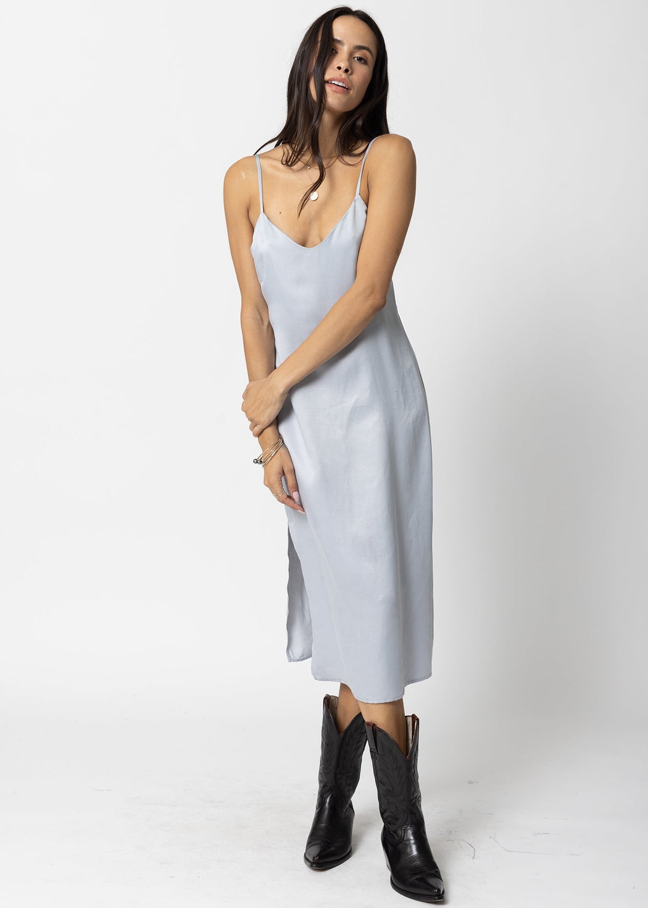 cupro blend midi dress Cap-Sleeve V-Neck Midi Dress in Floral Cupro-Blend