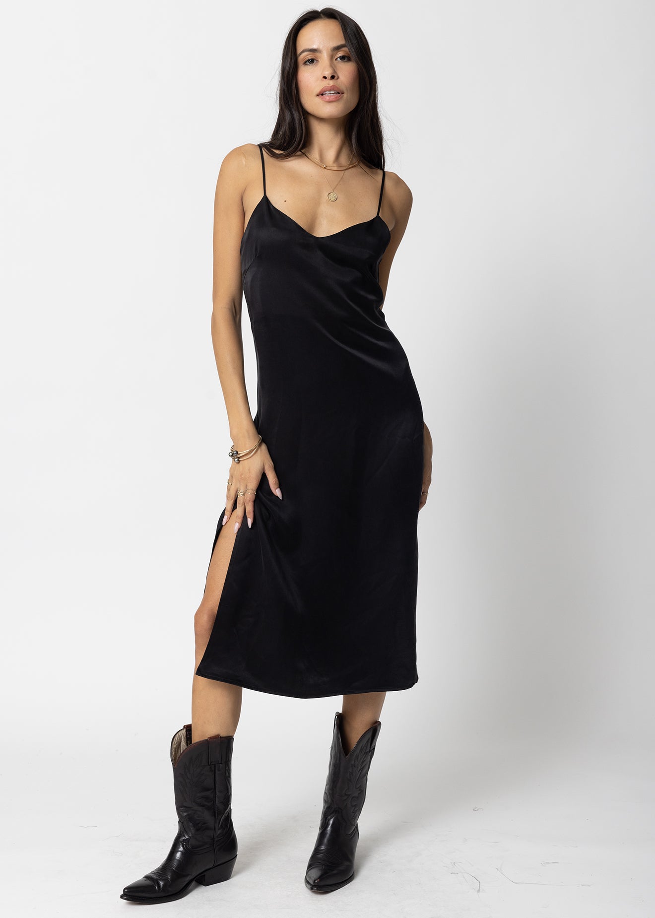 The Silky Slip Midi Dress Medium / Black THE SILKY SLIP MIDI DRESS – STILLWATER
