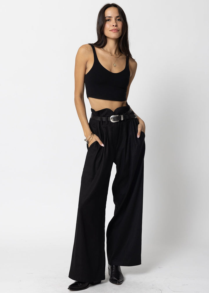 STRETCH LINEN KNOTCH WAIST PANTS