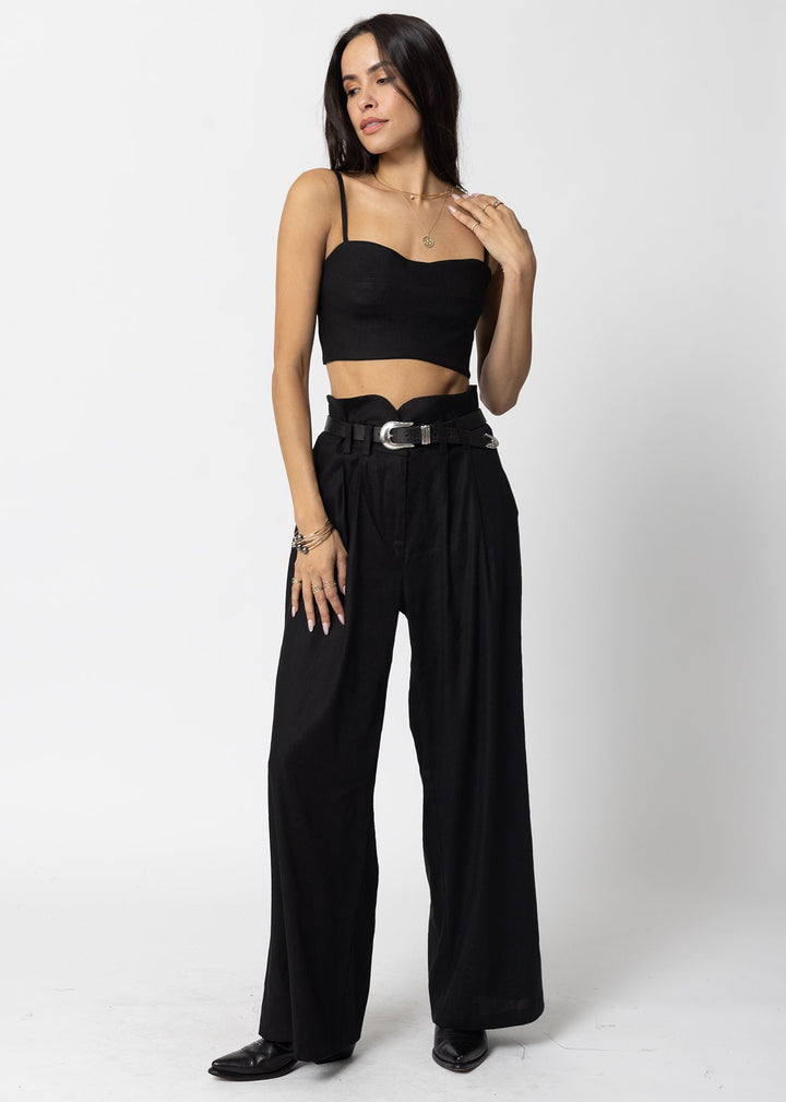 STRETCH LINEN KNOTCH WAIST PANTS