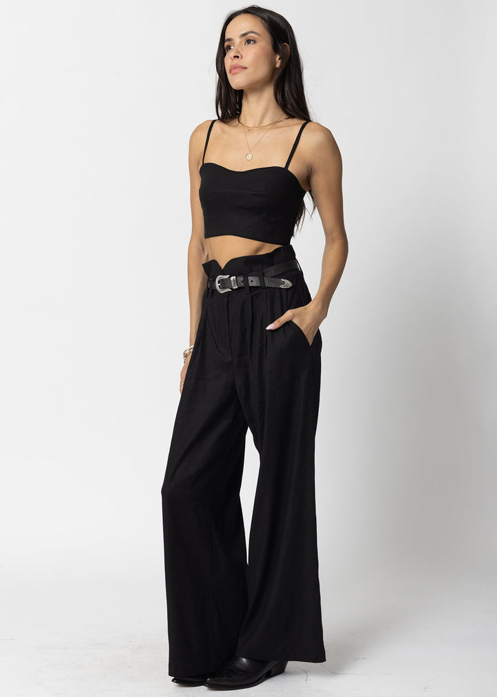 STRETCH LINEN KNOTCH WAIST PANTS