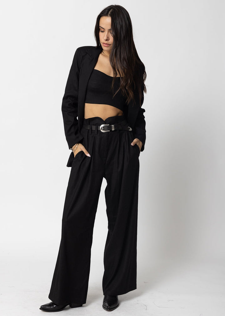 STRETCH LINEN KNOTCH WAIST PANTS