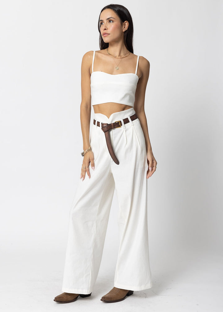 STRETCH LINEN KNOTCH WAIST PANTS