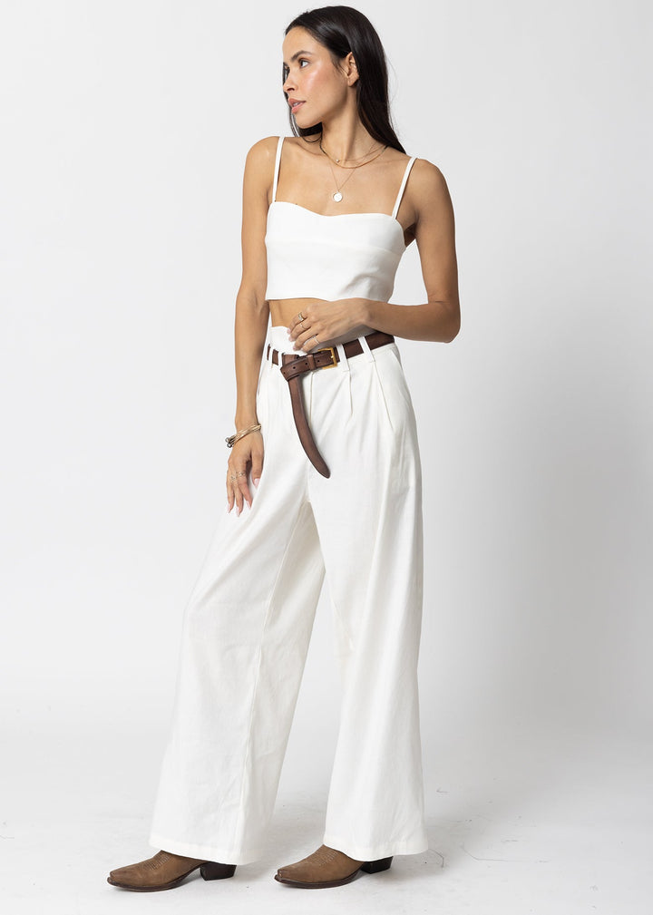 STRETCH LINEN KNOTCH WAIST PANTS