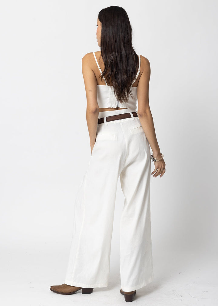 STRETCH LINEN KNOTCH WAIST PANTS