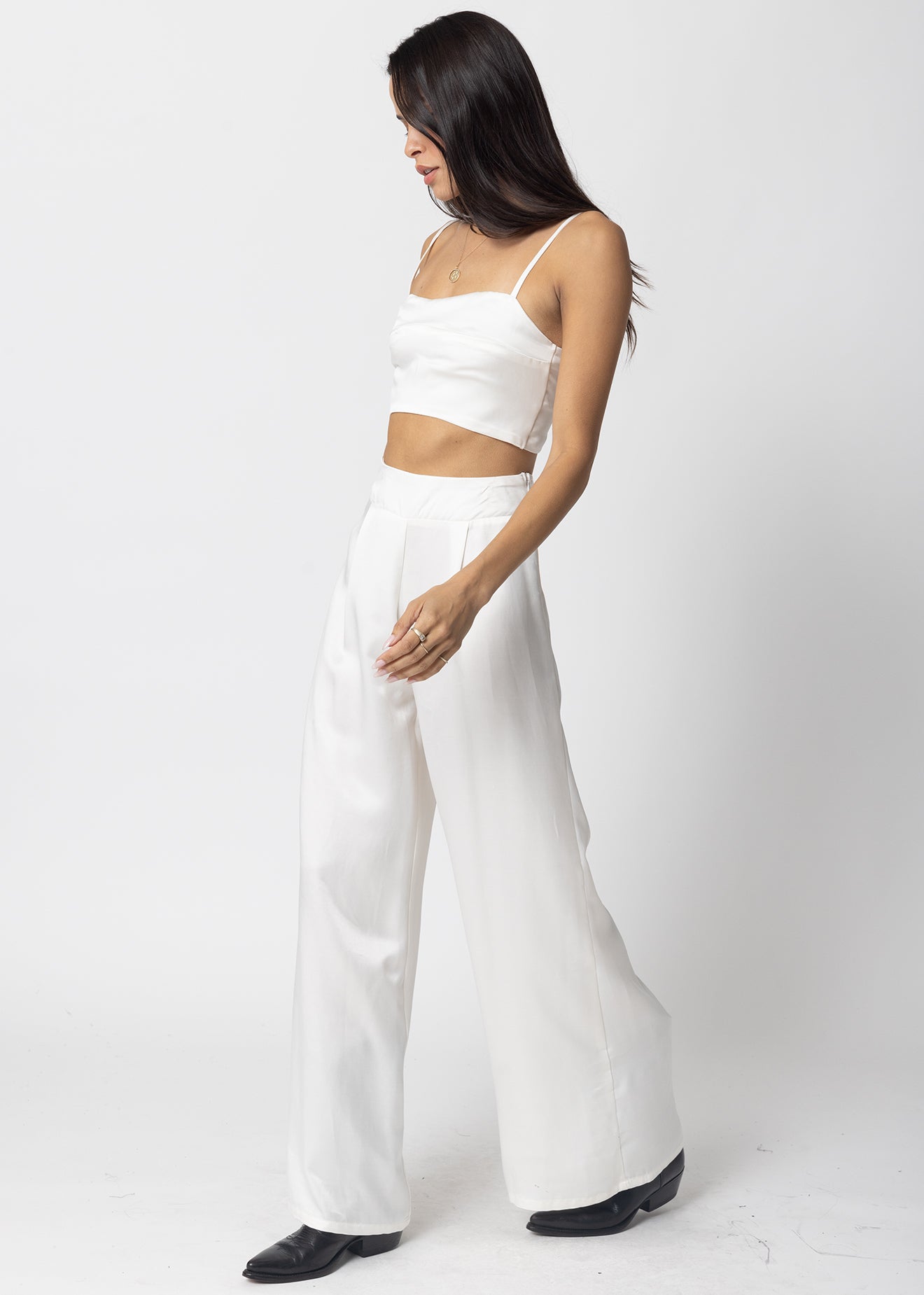試着のみPOSTELEGANT Cupro Extra Wide Trouser THE CUPRO SILKY SUNSET WIDE LEG PANT – STILLWATER