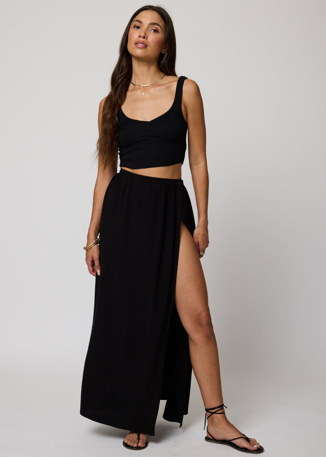THE BUTTON WRAP SKIRT X-SMALL / Black