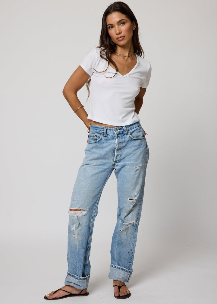 RIB V NECK CROP TEE