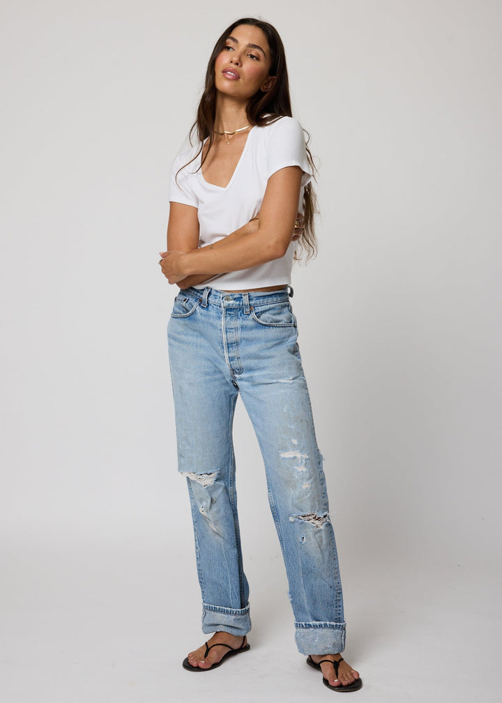 RIB V NECK CROP TEE