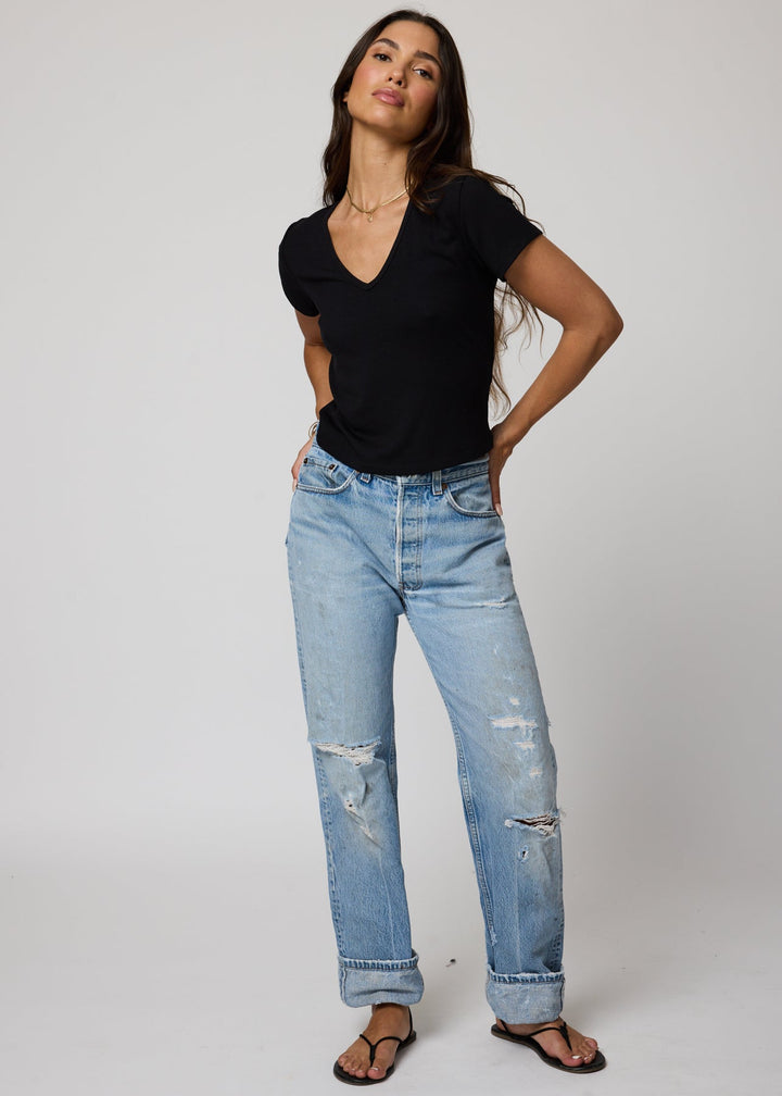 RIB V NECK CROP TEE