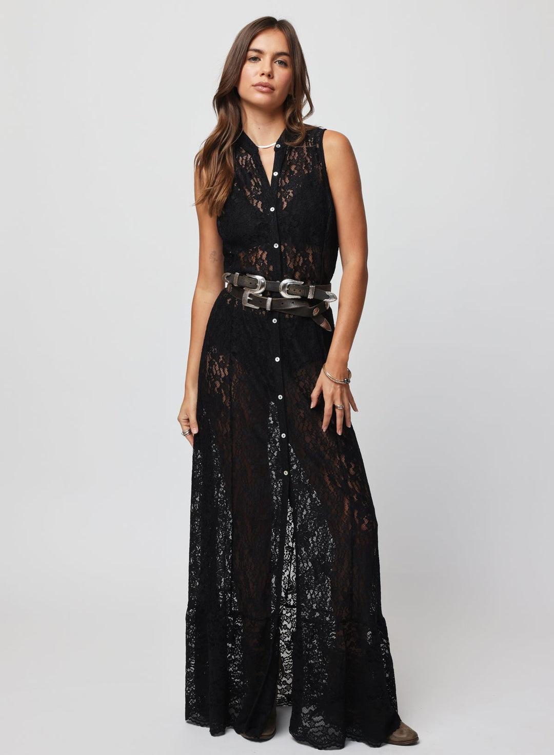 THE LACE BUTTON FRONT MAXI DRESS