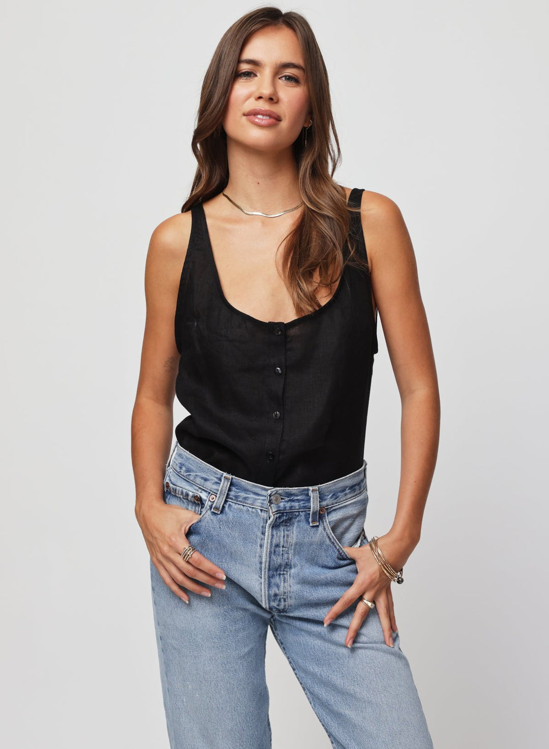 Button Down R Tank THE LINEN BUTTON DOWN TANK – STILLWATER