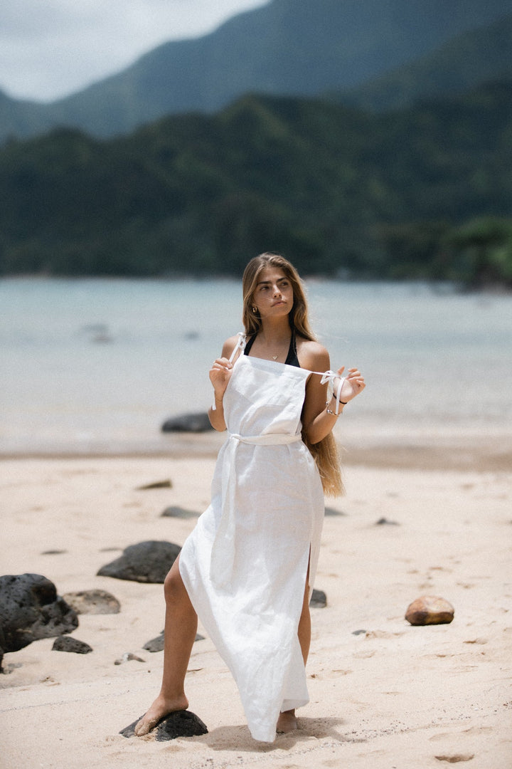 Linen Apron Dress Large / White Linen Apron Dress Large / White