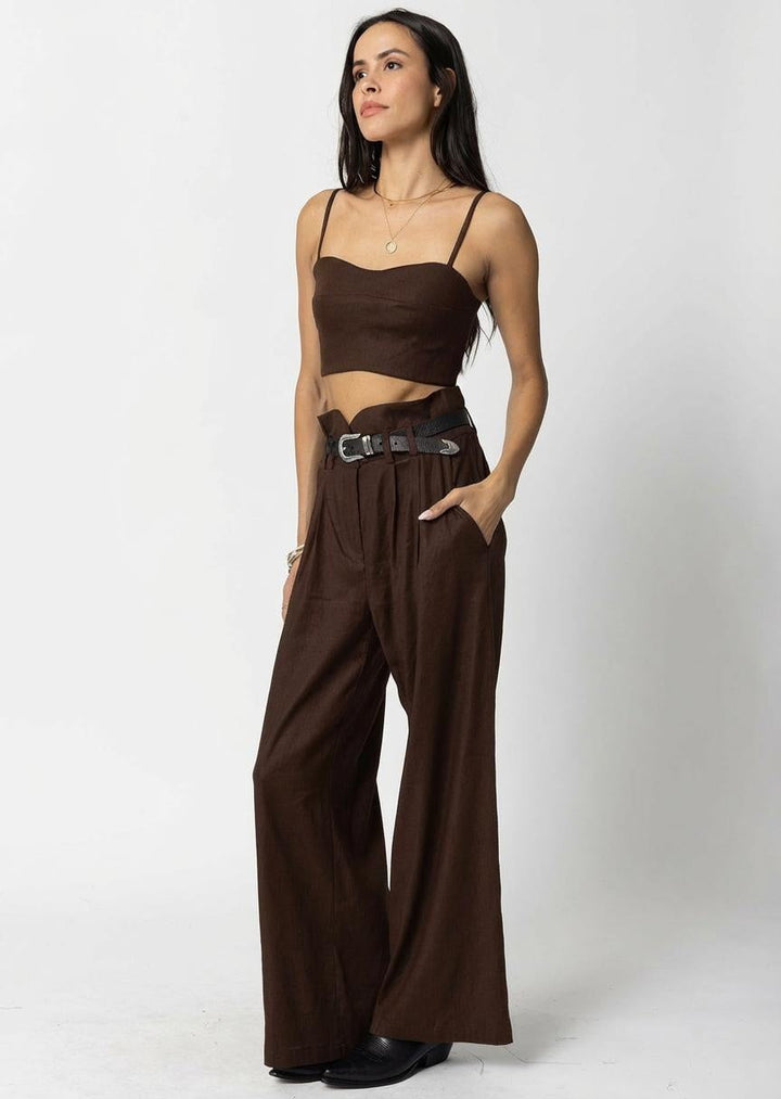 STRETCH LINEN NOTCH WAIST PANTS