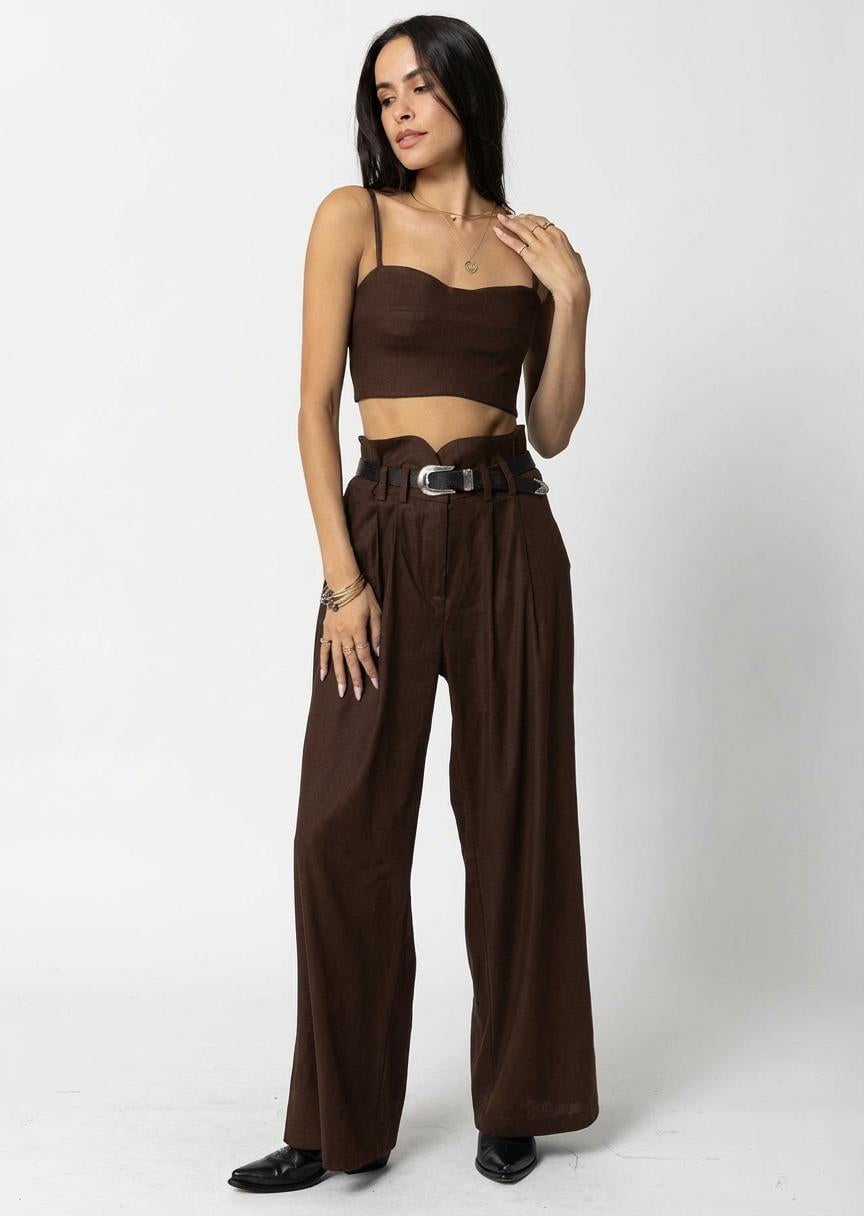 STRETCH LINEN NOTCH WAIST PANTS