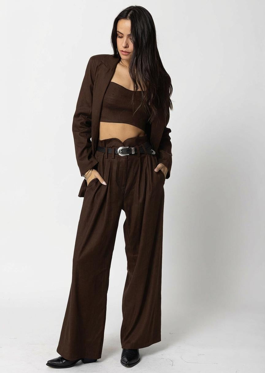 STRETCH LINEN NOTCH WAIST PANTS