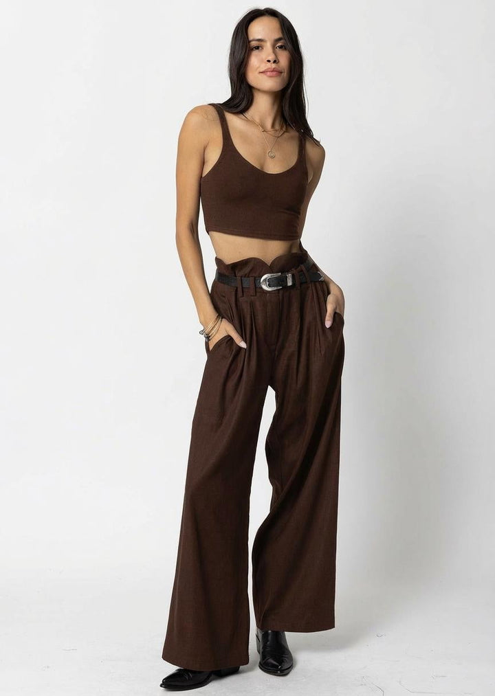 STRETCH LINEN NOTCH WAIST PANTS