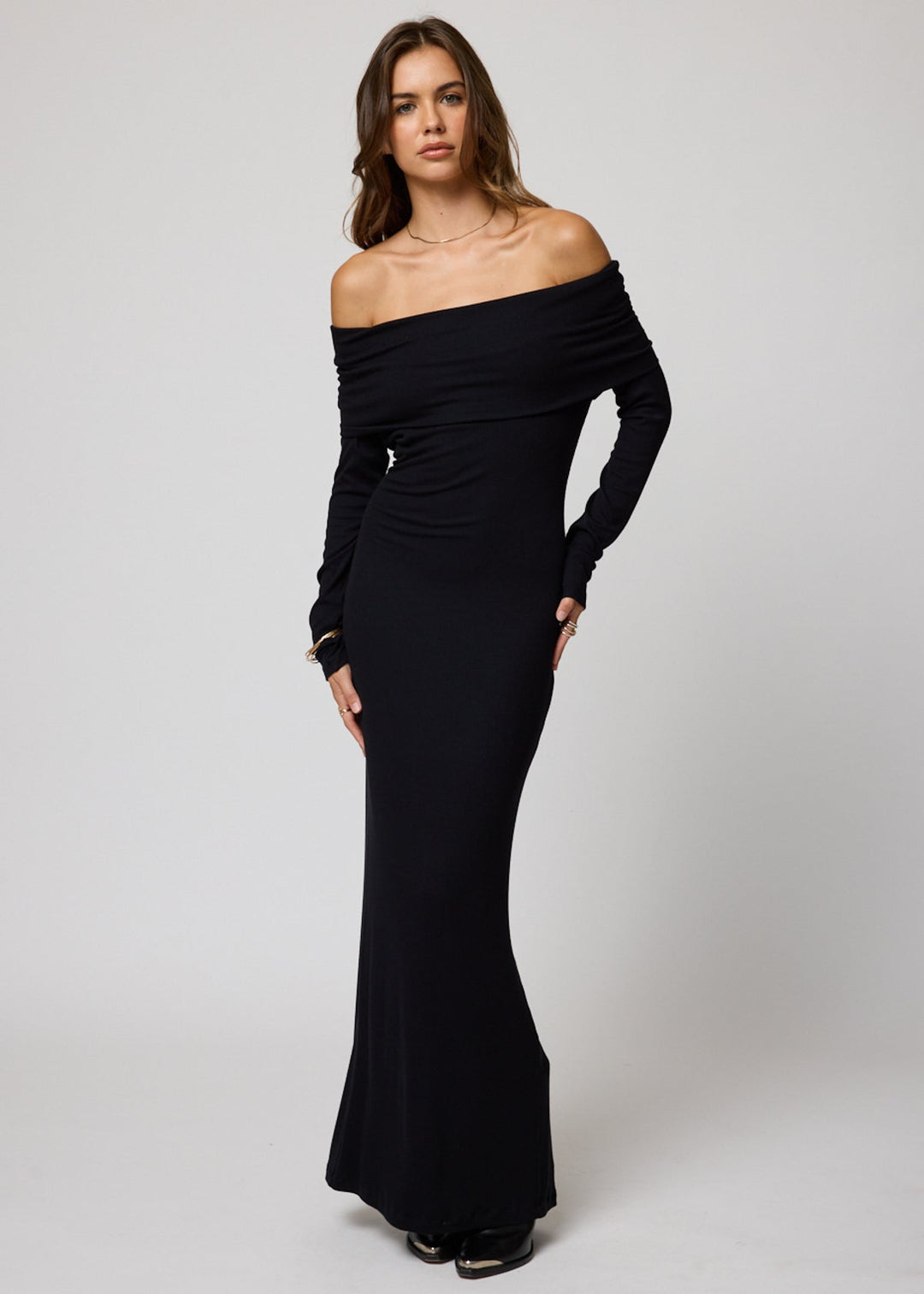 RIB LONG SLEEVE PALOMA MAXI DRESS SMALL / Black
