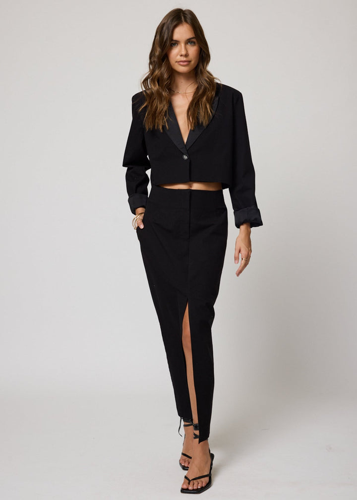 THE MATTE TWILL SPLIT FRONT SKIRT