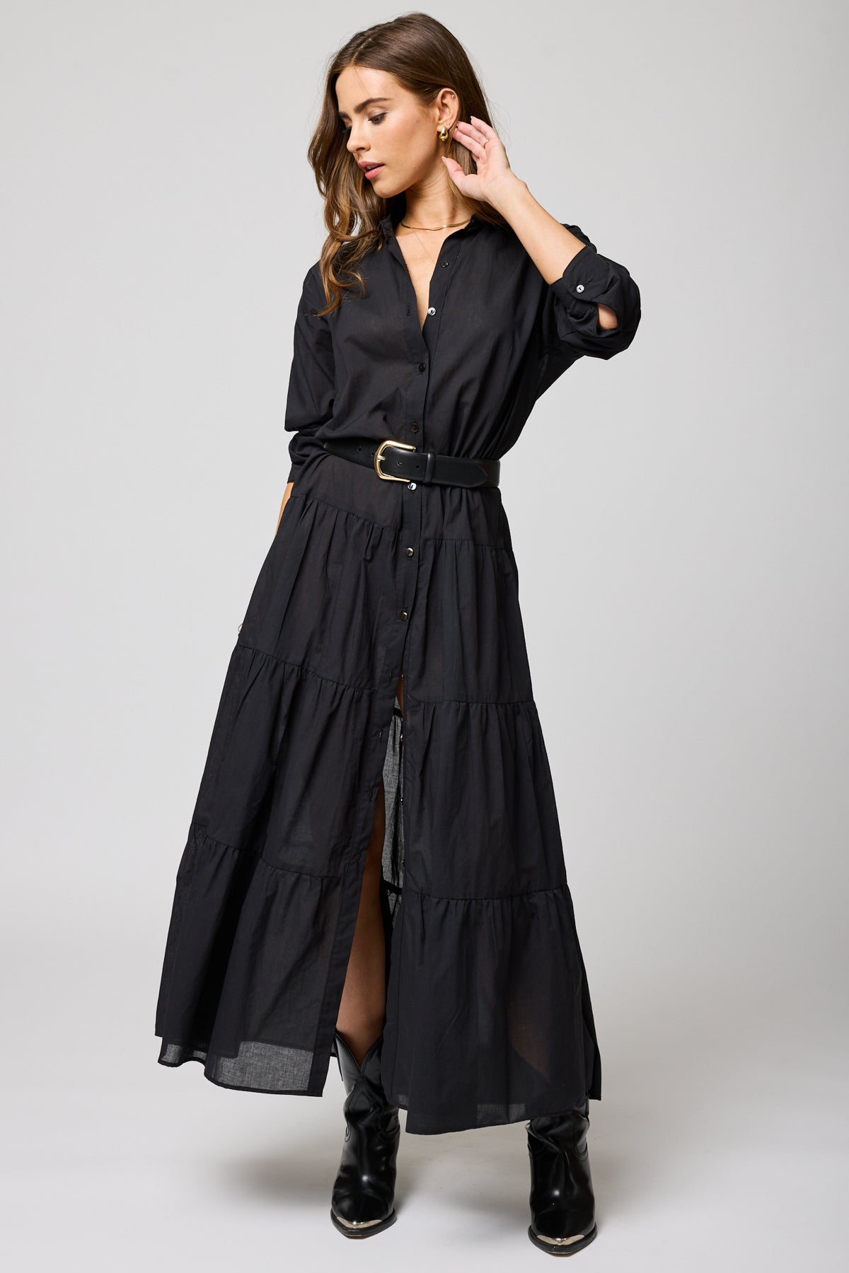THE TIERED SHIRT MAXI DRESS MEDIUM / Black THE TIERED SHIRT MAXI DRESS MEDIUM / Black