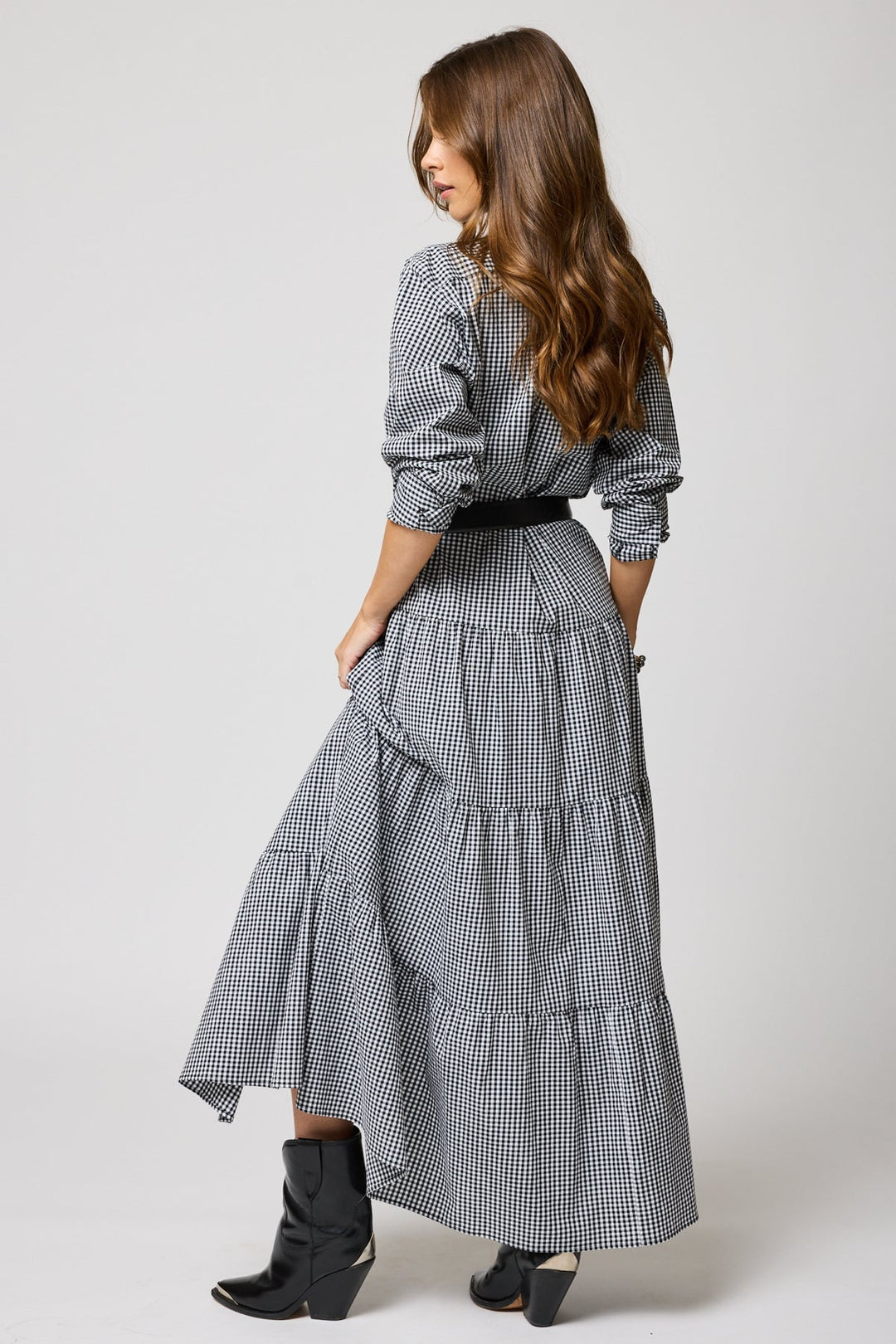 THE GINGHAM TIERED SHIRT MAXI DRESS STILLWATER THE GINGHAM TIERED SHIRT MAXI DRESS STILLWATER