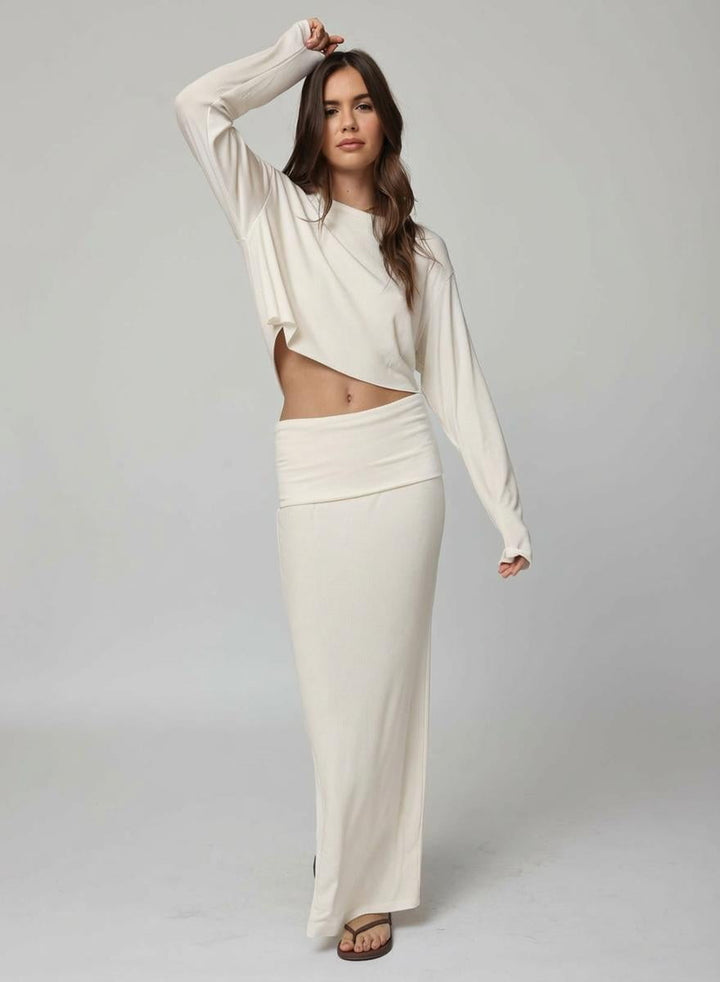 RIB FOLD DOWN MAXI SKIRT