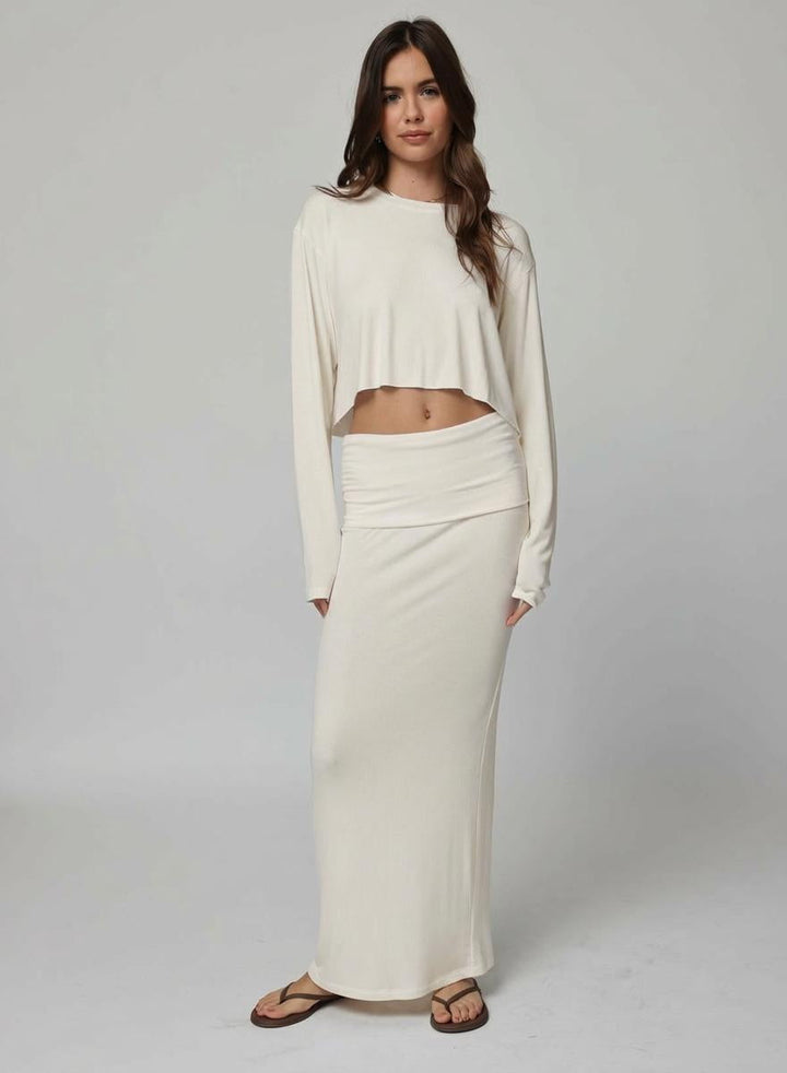 RIB FOLD DOWN MAXI SKIRT