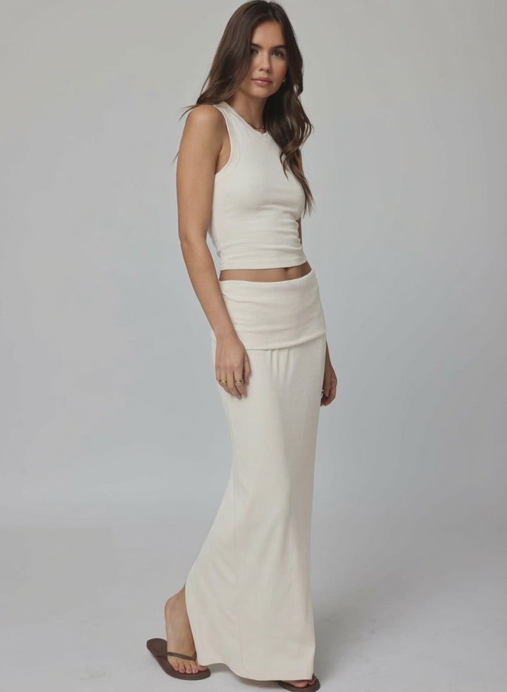 RIB FOLD DOWN MAXI SKIRT