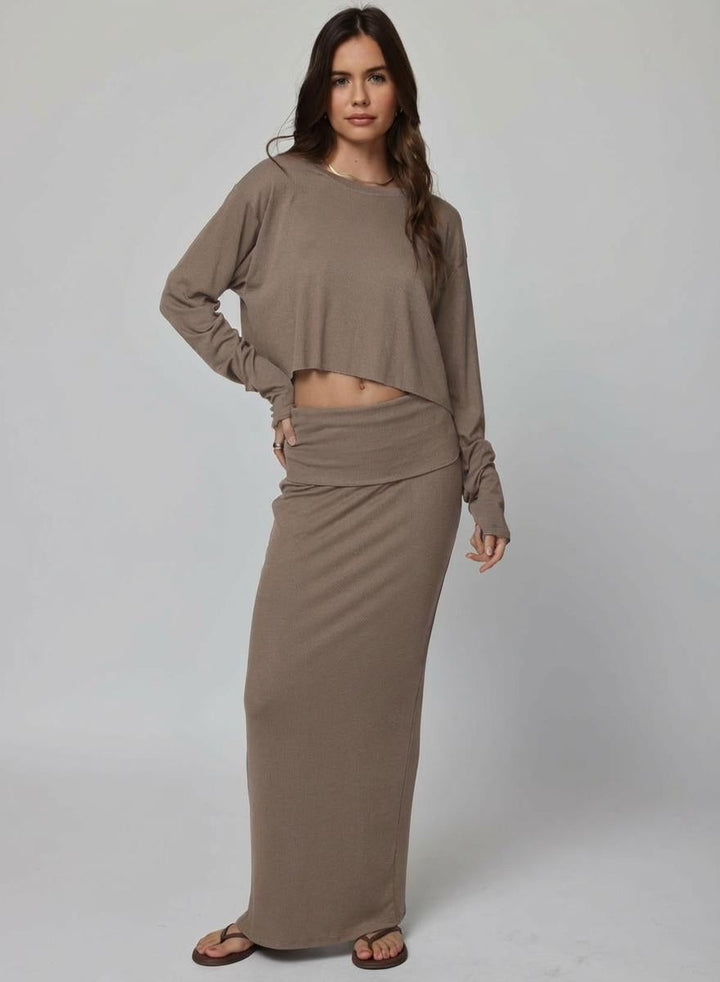 RIB FOLD DOWN MAXI SKIRT