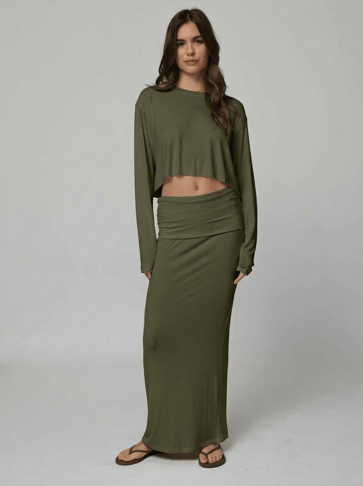 RIB FOLD DOWN MAXI SKIRT